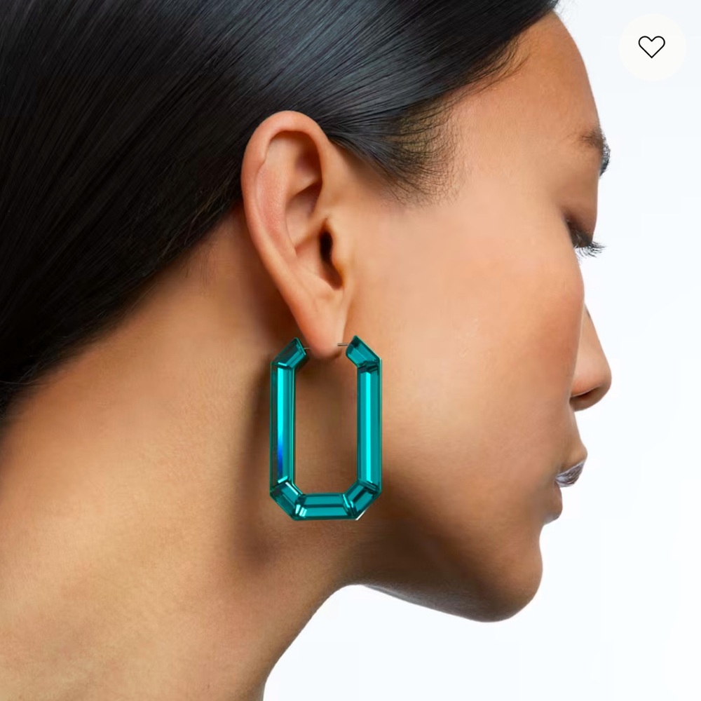 Green Lucent Octagon Hoop Earrings